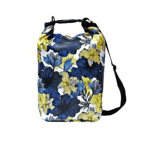 Drybag Azucena von Ikuri, wasserdichter Rucksack mit Lilien-Print in Blau-Gelb