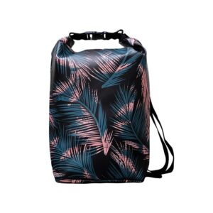 Drybag Retro Palma von Ikuri, wasserdichter Rucksack mit Palmenblättern auf Schwarz