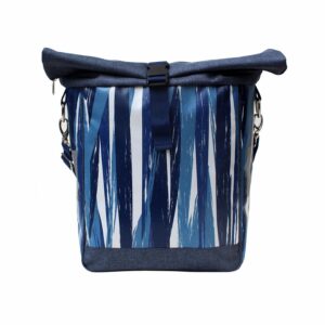 Fahrrad Umhängetasche Indigo von Ikuri mit blauen Pinselstreifen, Vorderansicht