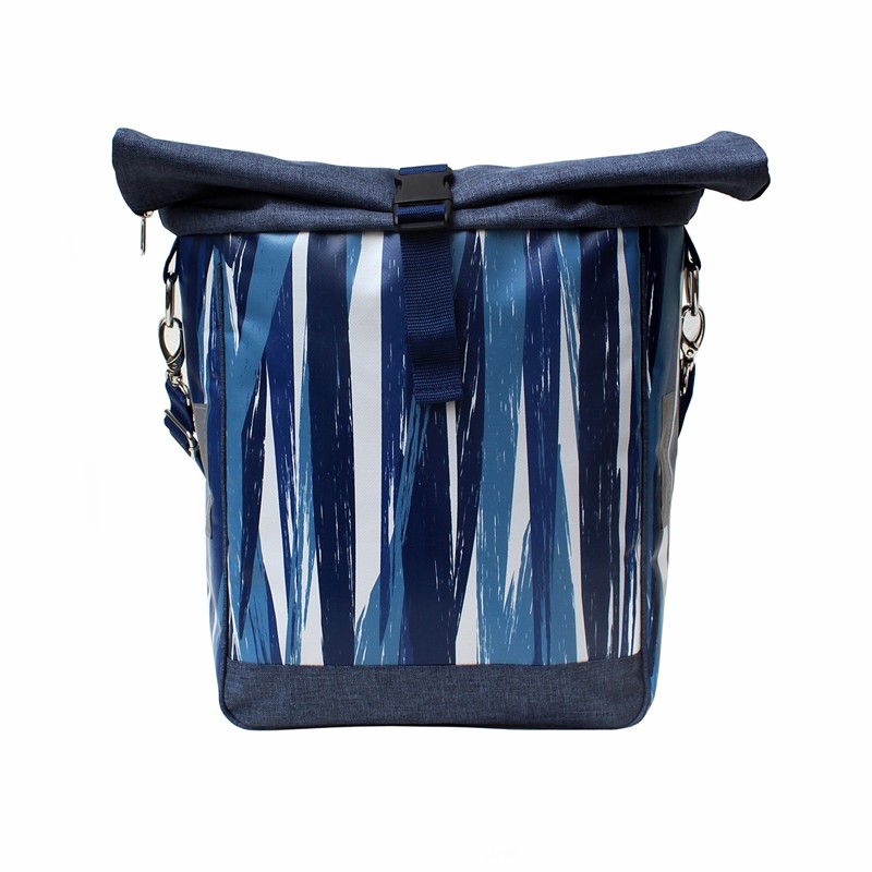 Fahrrad Umhängetasche Indigo von Ikuri mit blauen Pinselstreifen, Vorderansicht