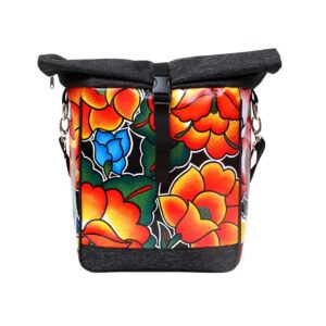 Fahrrad Umhängetasche Tehuana schwarz von Ikuri mit bunten Blumen, Vorderansicht
