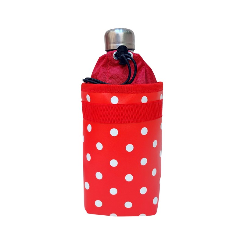Snackbag Lunares rot als Flaschenhalter mit Trinkflasche