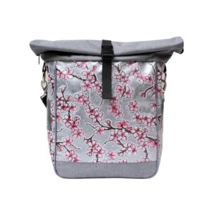 Fahrrad Umhängetasche Hanami silber von Ikuri mit Kirschblüten, Vorderansicht