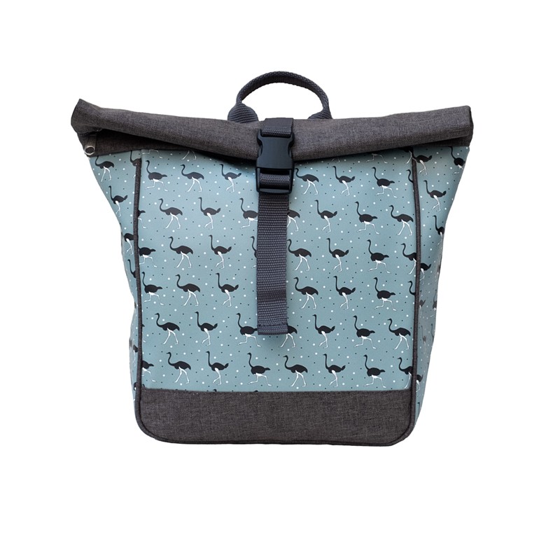 Kleine Kombi Fahrradtasche Rucksack Avestruz mit Strauß-Print, Vorderansicht