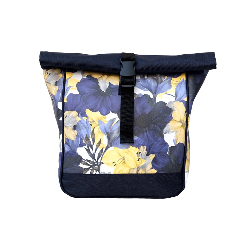 Kleine Kombi Fahrradtasche Rucksack Azucena mit Lilien in Blau-Gelb, Vorderansicht