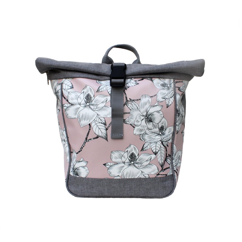 Kleine Kombi Fahrradtasche Rucksack Magnolia mit Blüten, Vorderansicht