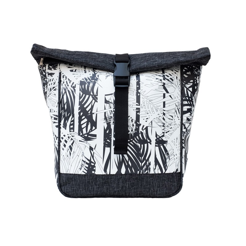 Kleine Kombi Fahrradtasche Rucksack Palmeras mit Palmen in Schwarz-Weiß, Vorderansicht