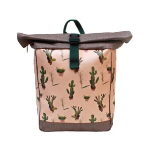 Fahrradrucksack Damen Cactus von Ikuri, Vorderansicht mit Kakteen-Print auf Altrosa