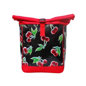 Laptoprucksack Damen Cerezas schwarz von Ikuri, Vorderansicht mit roten Kirschen