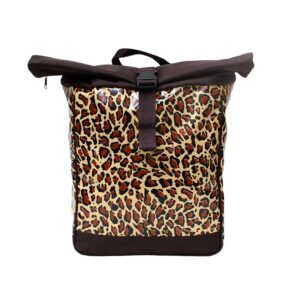 Fahrradrucksack Damen Leopard von Ikuri, Vorderansicht im Leo-Print