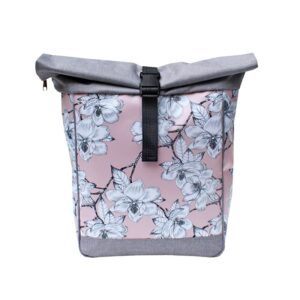 Laptoprucksack Damen Magnolia von Ikuri, Vorderansicht mit Magnolien-Print in Rosa