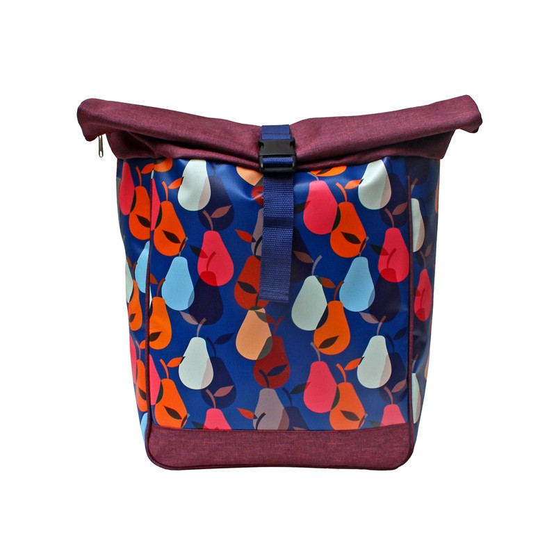 Laptoprucksack Damen Peras blau von Ikuri, Vorderansicht mit bunten Birnen