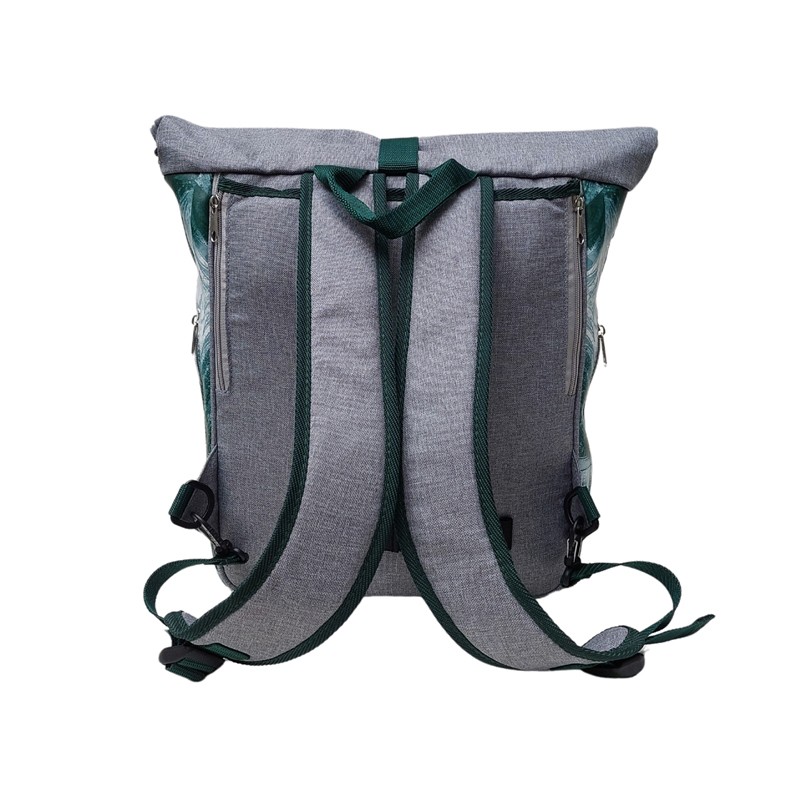Rückseite des Damen-Fahrradrucksacks Pinos mit Rucksackgurten in Grau