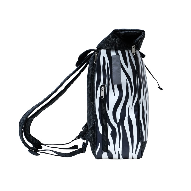 Fahrradrucksack Damen Zebra, Seitenansicht mit Schultergurten