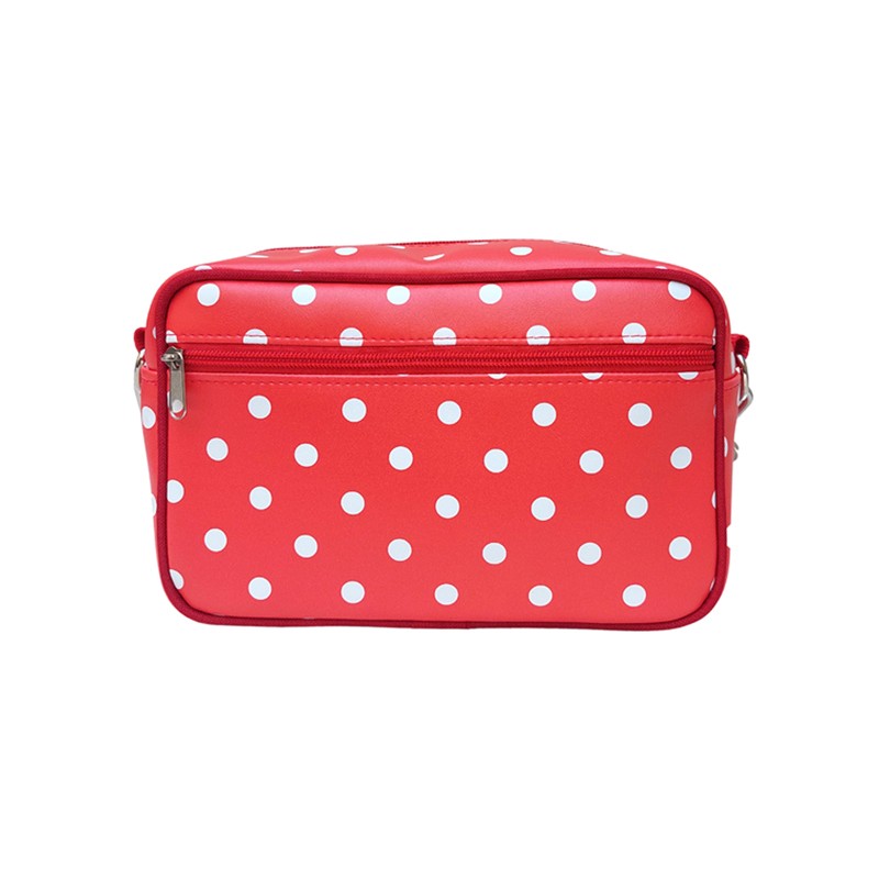 Lenkertasche Lunares rot von Ikuri mit weißen Punkten, Vorderansicht