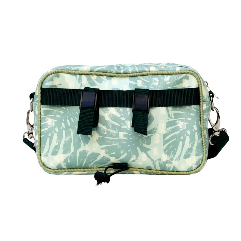 Rückseite der Lenkertasche Monstera mit Schnallen für den Lenker