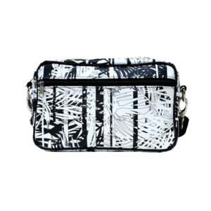 Lenkertasche Palmeras von Ikuri mit Palmen in Schwarz-Weiß, Vorderansicht