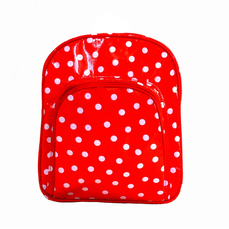 Kinderrucksack Lunares rot von Ikuri mit weißen Punkten, Vorderansicht