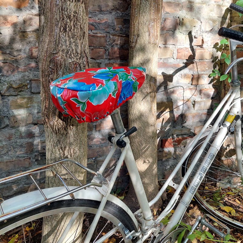 Damenrad mit Ikuri Sattelschoner Capullo vor einem Baum