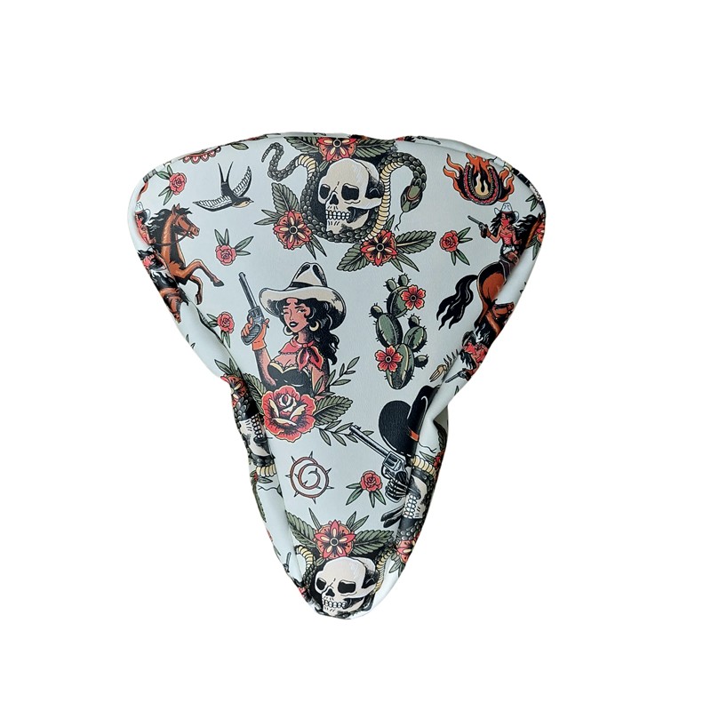 Sattelbezug Fahrrad Cowgirl von Ikuri mit Western-Print, Ansicht von oben