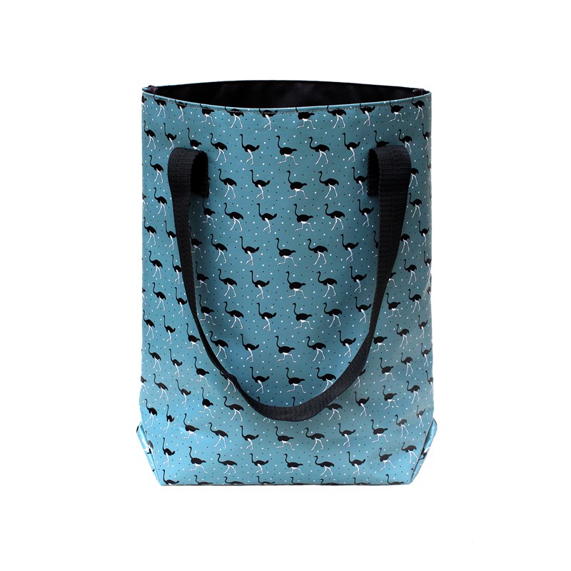 Shopper Tasche Damen Avestruz von Ikuri mit Strauß-Print auf Hellblau, Vorderansicht