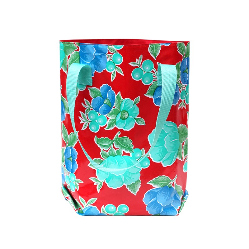 Shopper Tasche Damen Capullo von Ikuri mit Rosen in Rot und Türkis, Vorderansicht