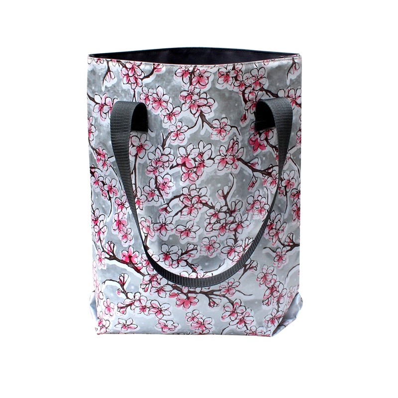 Shopper Hanami silber mit Kirschblütenmuster – Vorderansicht