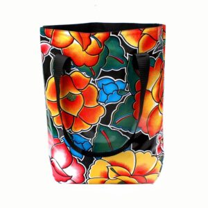 Shopper Tehuana schwarz mit bunten Blumen – Vorderansicht
