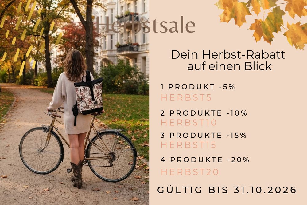Herbstsale: Dein Herbst-Rabatt auf einen Blick, 1 Produkt -5% HERBST5, 2 Produkte -10% HERBST10, 3 Produkte -15% HERBST15, 4 Produkte -20% HERBST20, gültig bis 31.10.2026